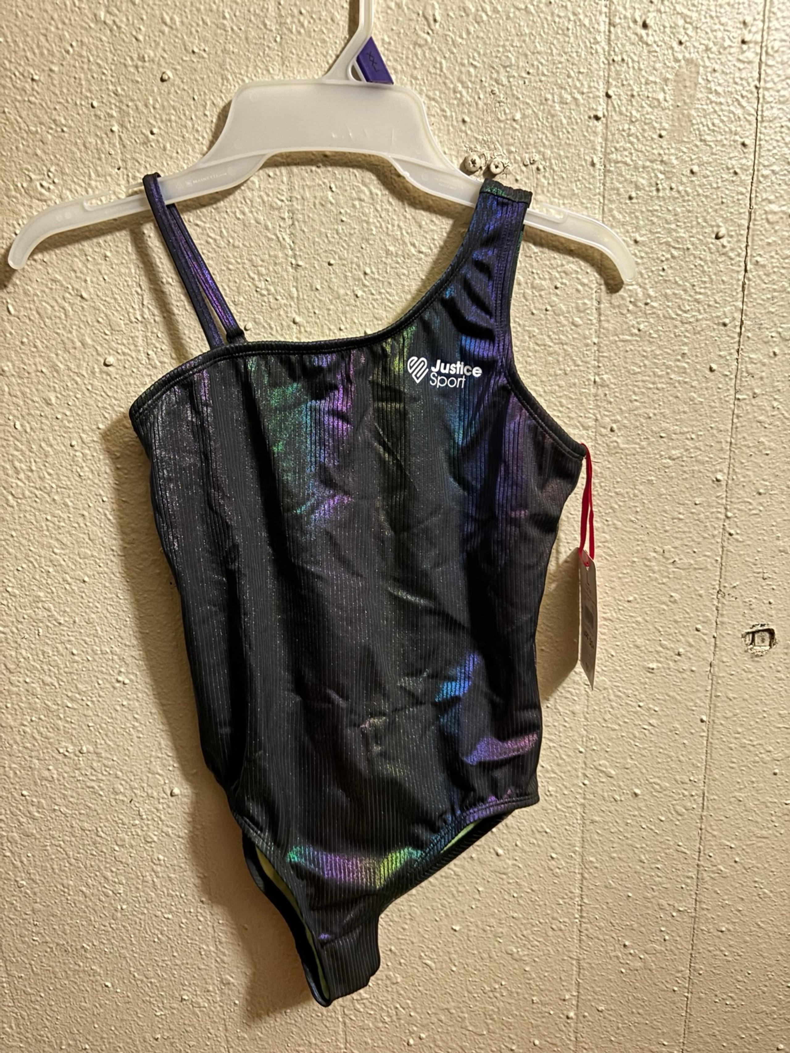 NWT Justice Sport Girls One Piece Swimsuit Gray Iridescent Size large 12-14