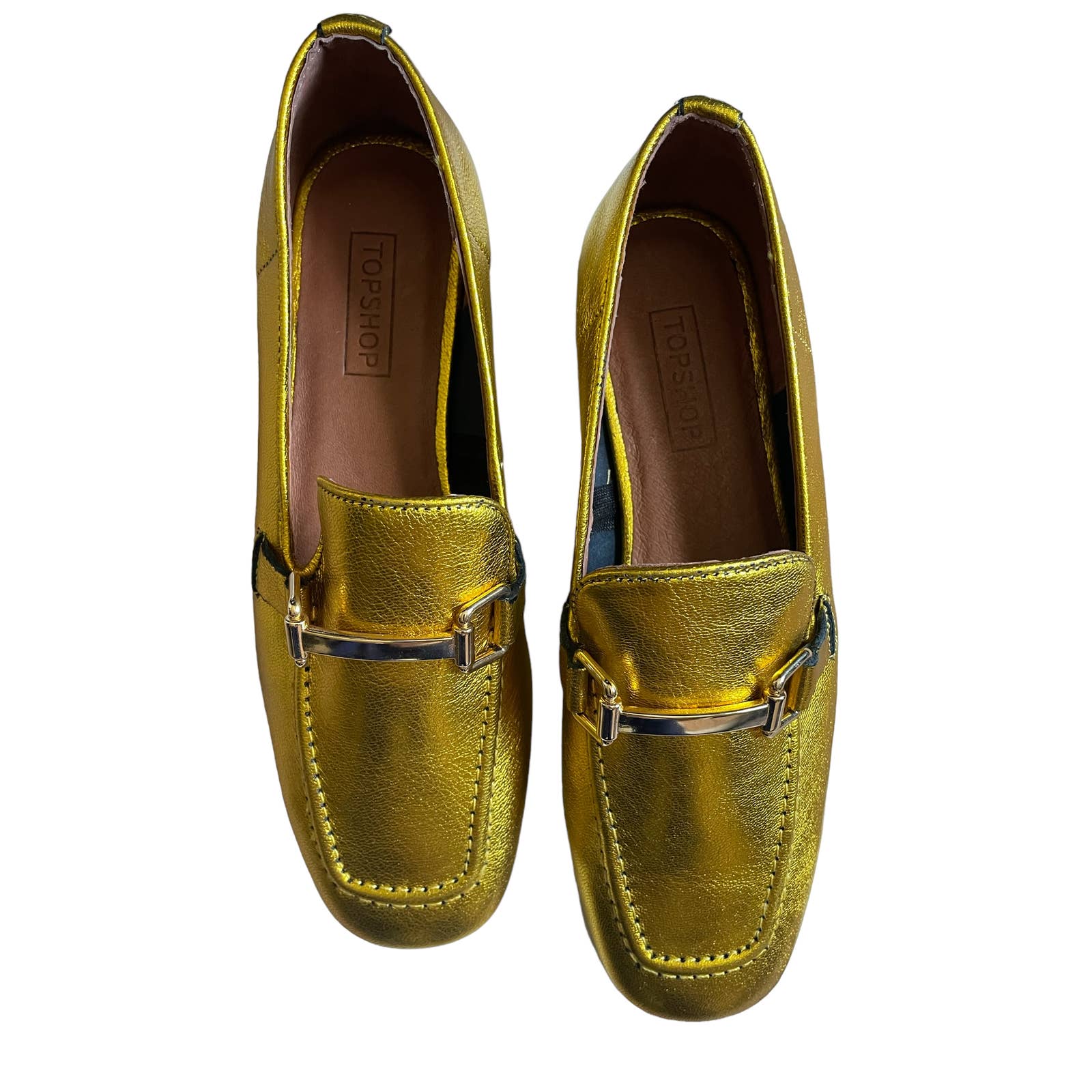 NWB Topshop Womens Slip-On Gold Metallic loafer Shoes Size 7.5US Gold