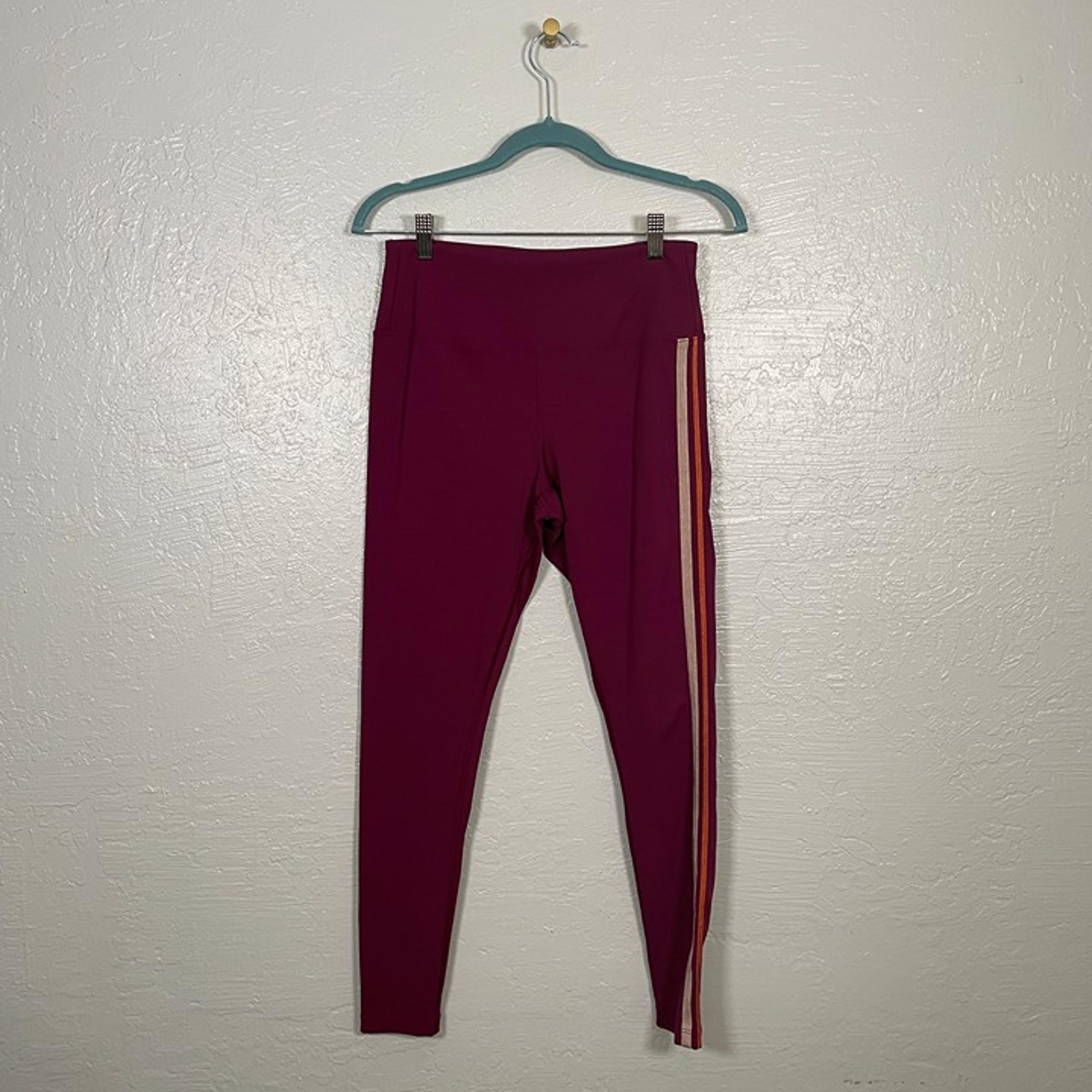 Free People Movement Women M Maroon Red Leggings Side Stripe Athletic Yoga