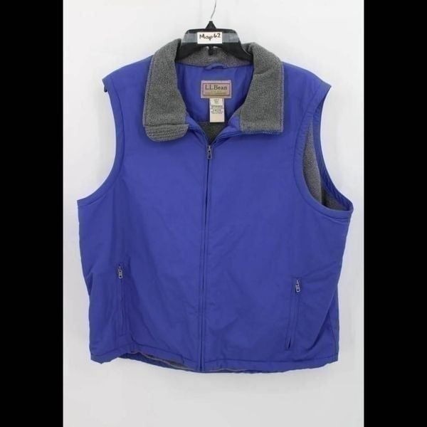L.L. Bean Men's XXL Blue Wind Rain Hiking Full Zip Thick Fleece Lined Vest VTG