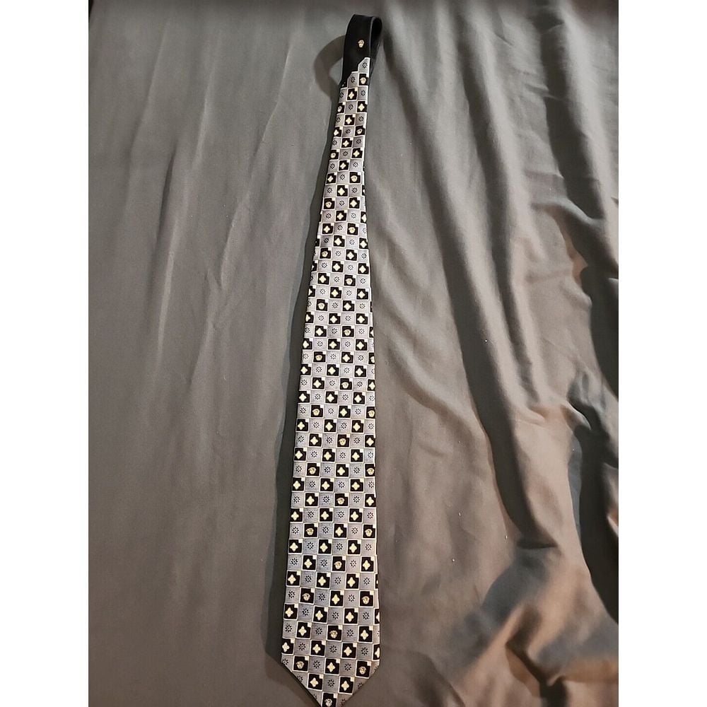 Gianni Versace Tie Silk Blue Silver Gold Classic Medallion Geometric Italy