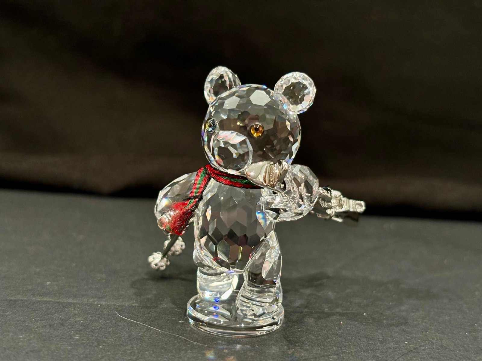 Swarovski Kris Bear with Skis Crystal Figure, Retired, Mint w/COA +Mirror