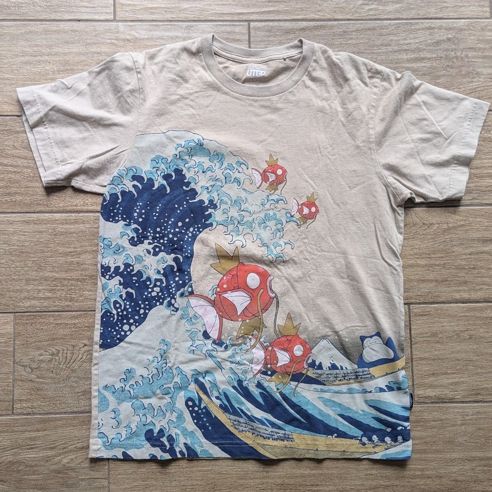 Rare Uniqlo x Pokemon x Hokusai Magikarp and Snorlax Shirt