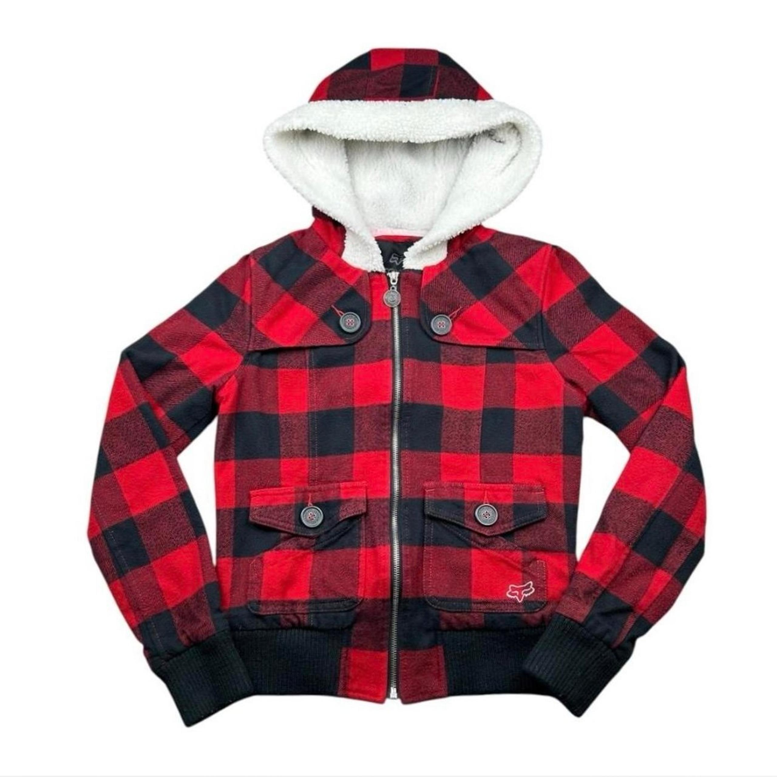 Vintage 00’s Fox Girls Red & Black Plaid Zip Up Jacket