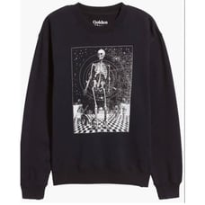 Skeleton Space Time Graphic Sweatshirt GOLDEN HOUR Size Small Black