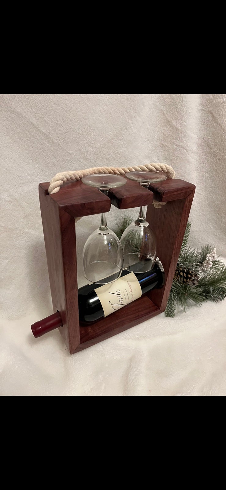 Purpleheart Wood Wine Bottle and Glass Holder