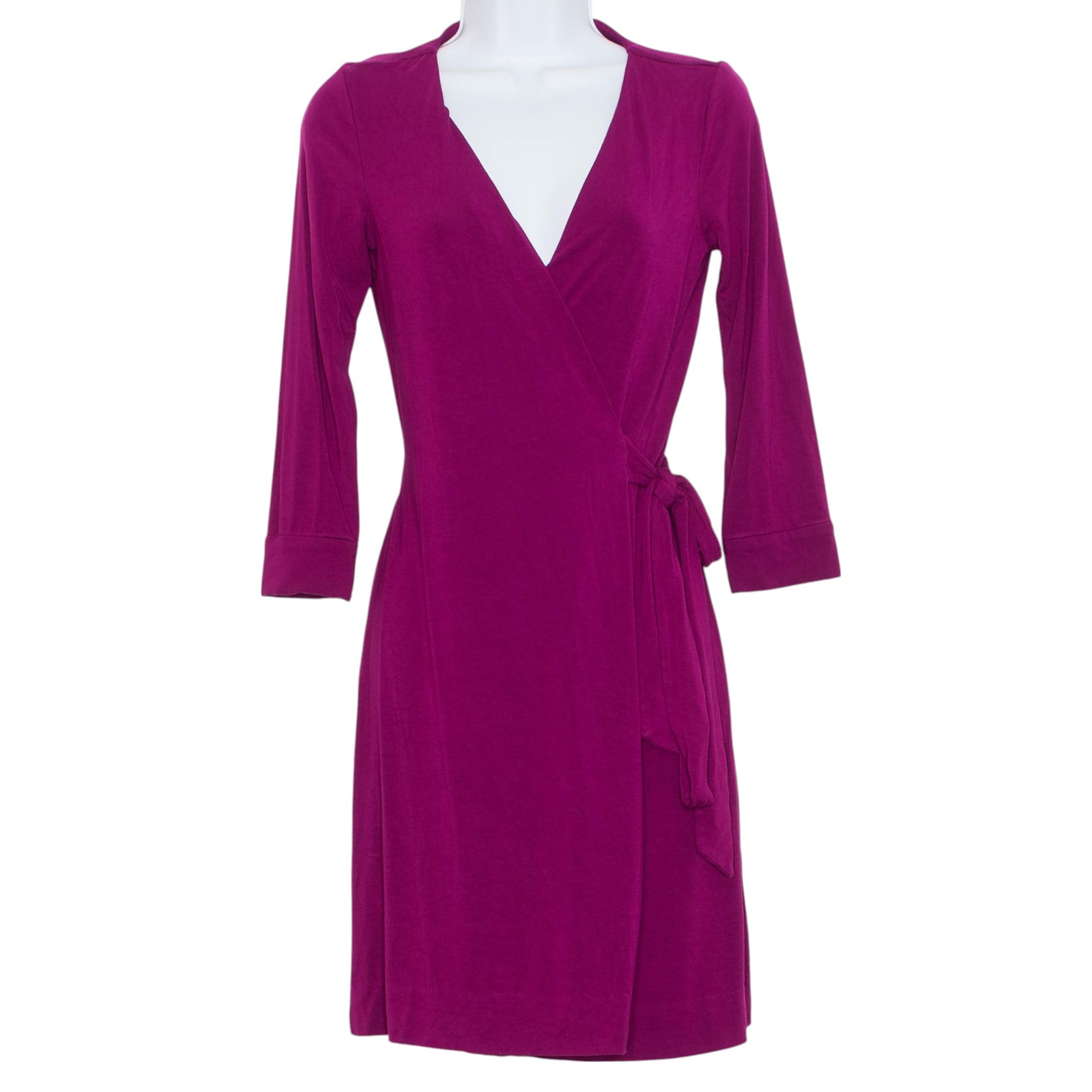 Diane Von Furstenberg Wrap Dress Julian 3/4 Sleeve Quiet Luxury Lotus Berry 0
