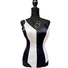 DeWeese Design Black and White Striped Vintage Swimsuit, Size 14