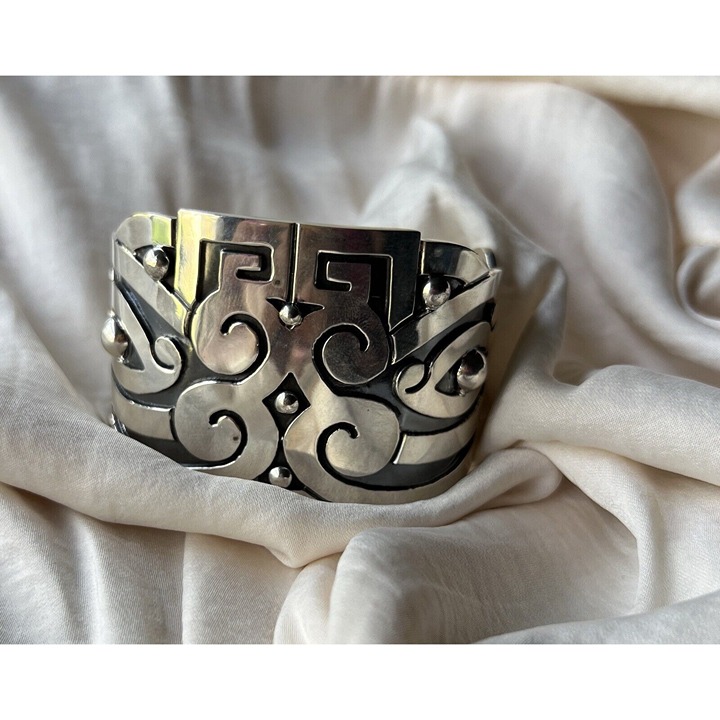 925 Sterling Aztec style cuff bracelet