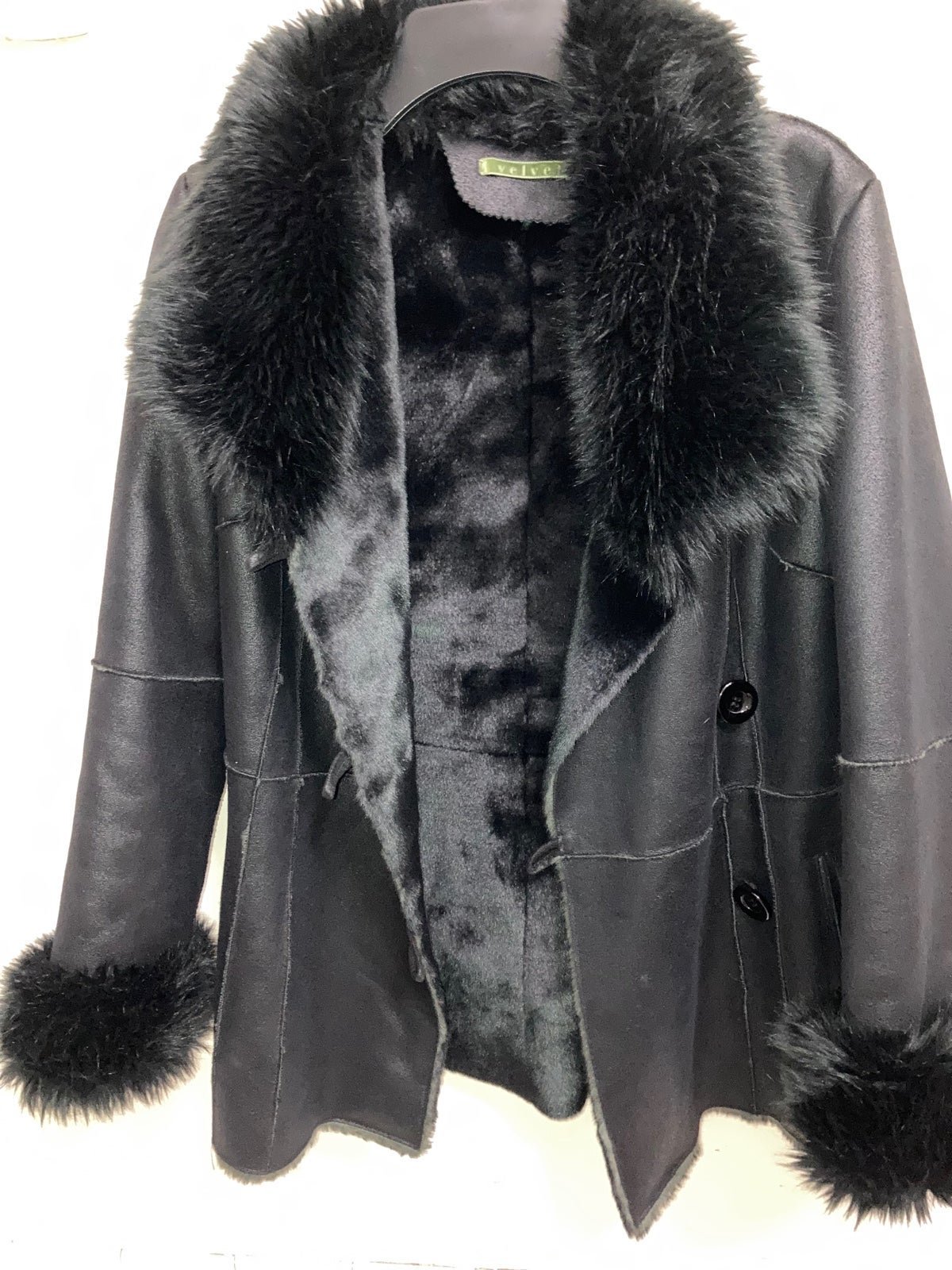 Black faux fur coat