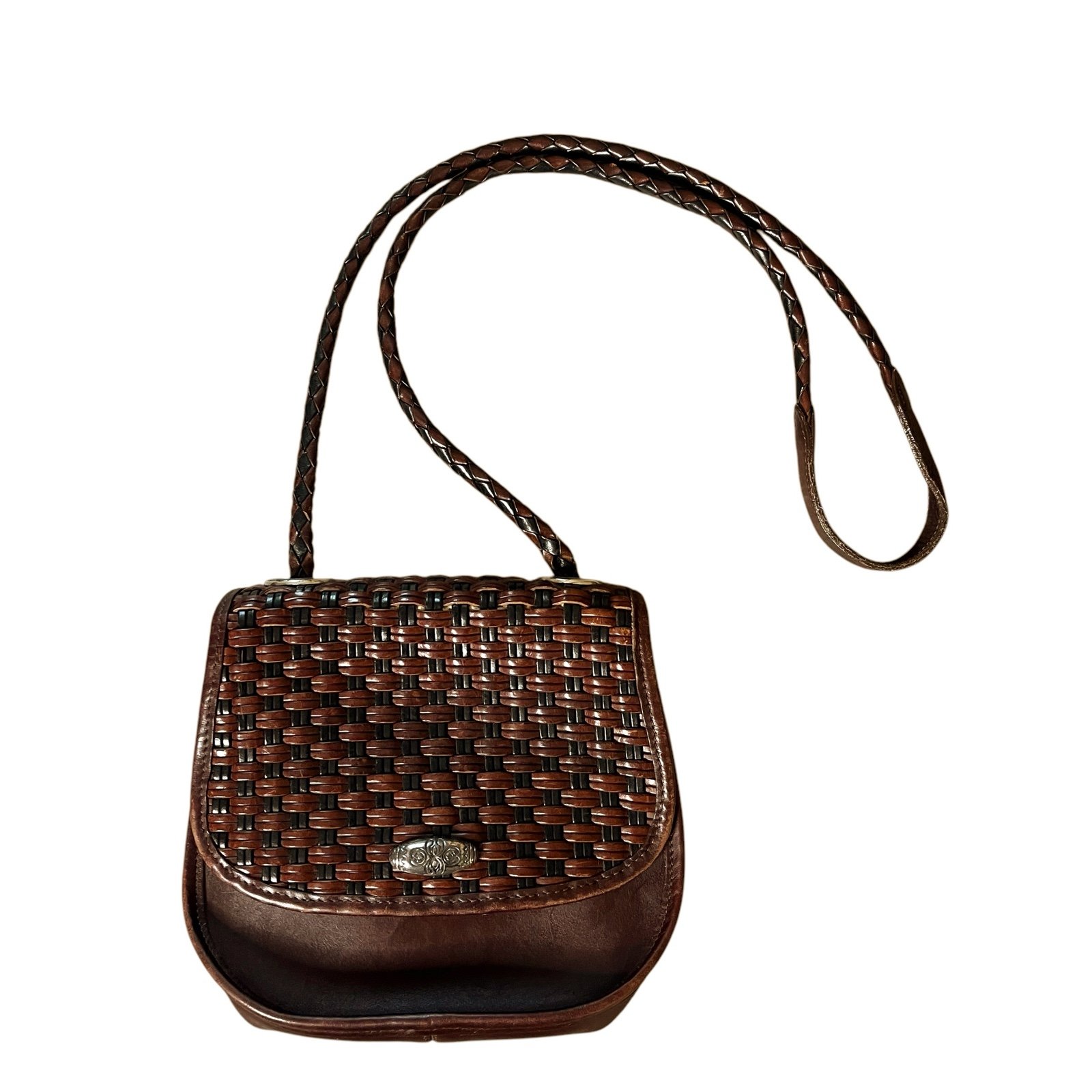 Vintage Brighton Weaved Brown Leather Crossbody Shoulder Handbag Purse