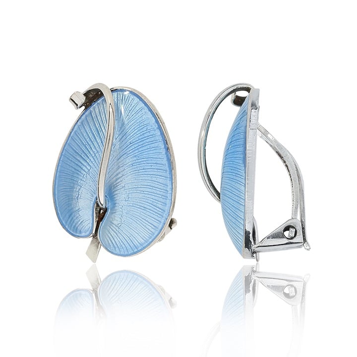 Volmer Bahner Vintage Light Blue Guilloche Anthurium Flower Earrings SE-2973