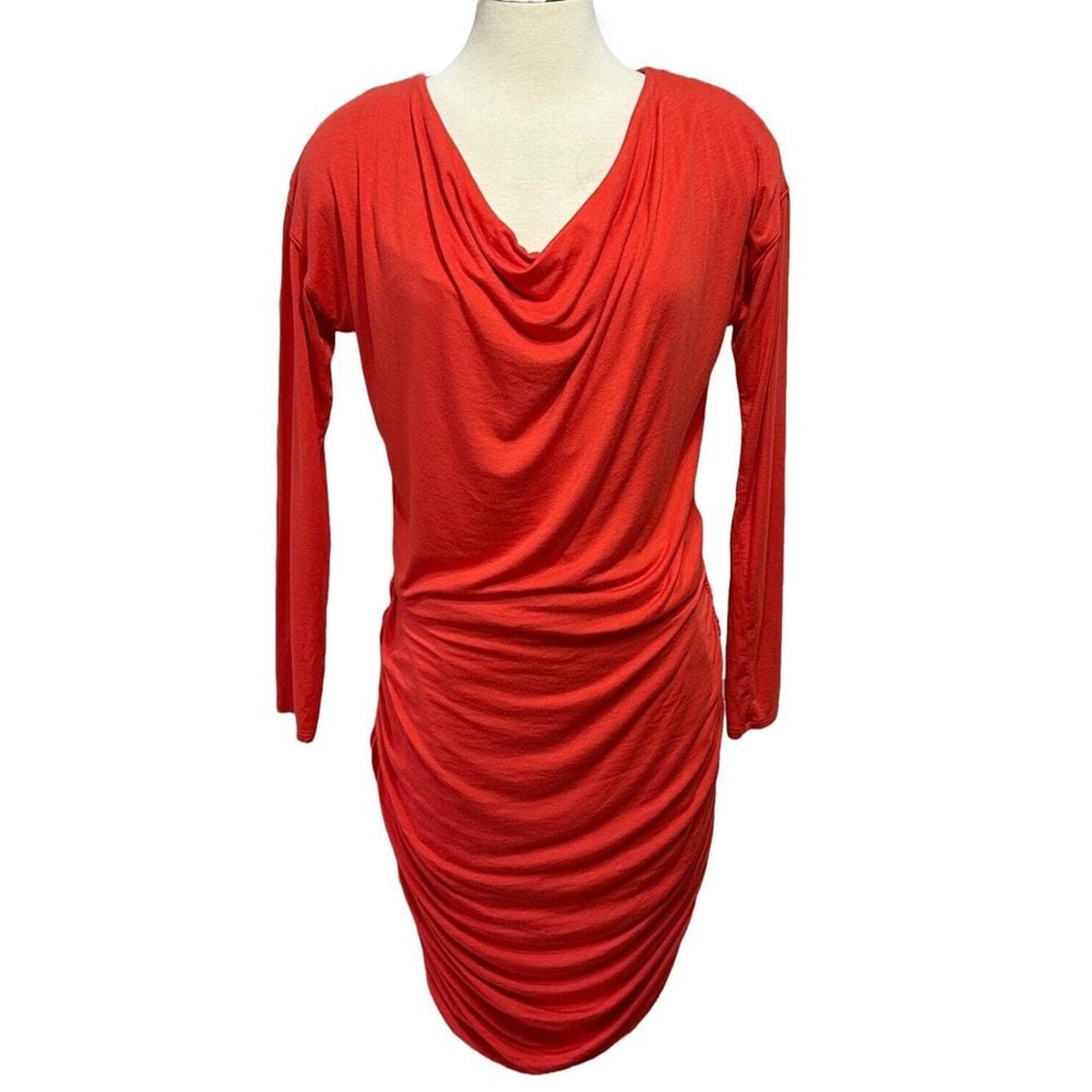 Athleta Solstice Drape Dress Womens M Coral Soft Modal Ruched Travel Comfort