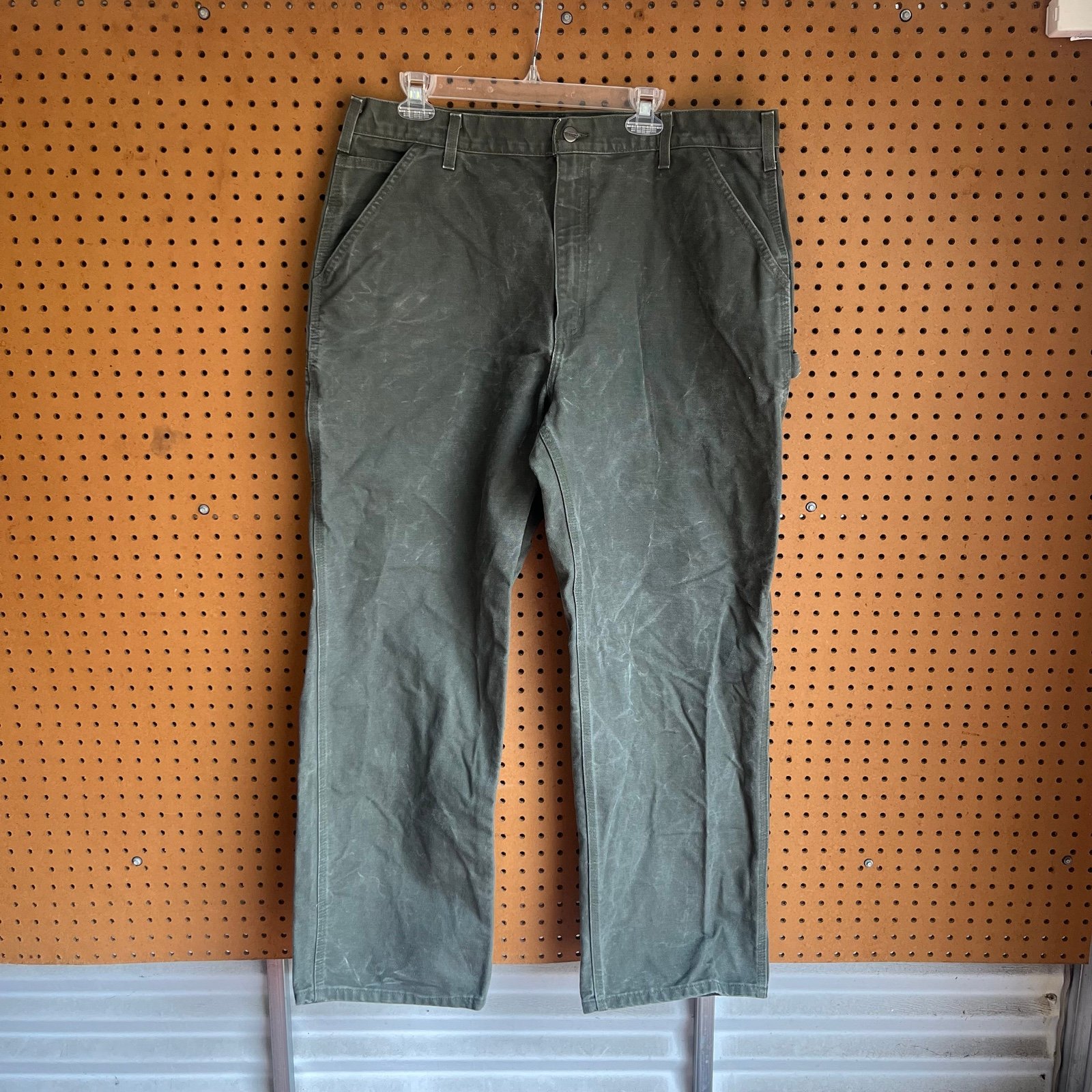 Carhartt Dark Olive Green Wash Dungaree Fit Carpenter Pants Size 38x32