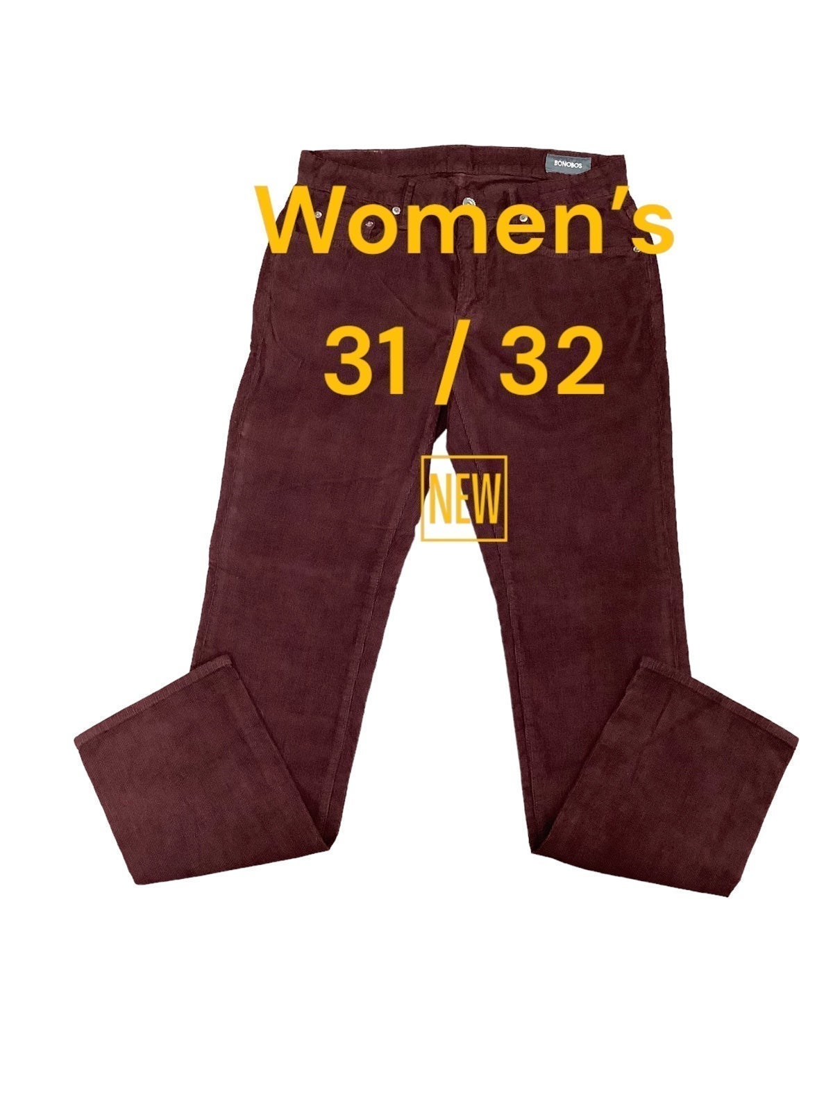 Women’s BONOBOS 31 / 32 Corduroy Pants Slim Fit Burgundy Wine Stretch Straight