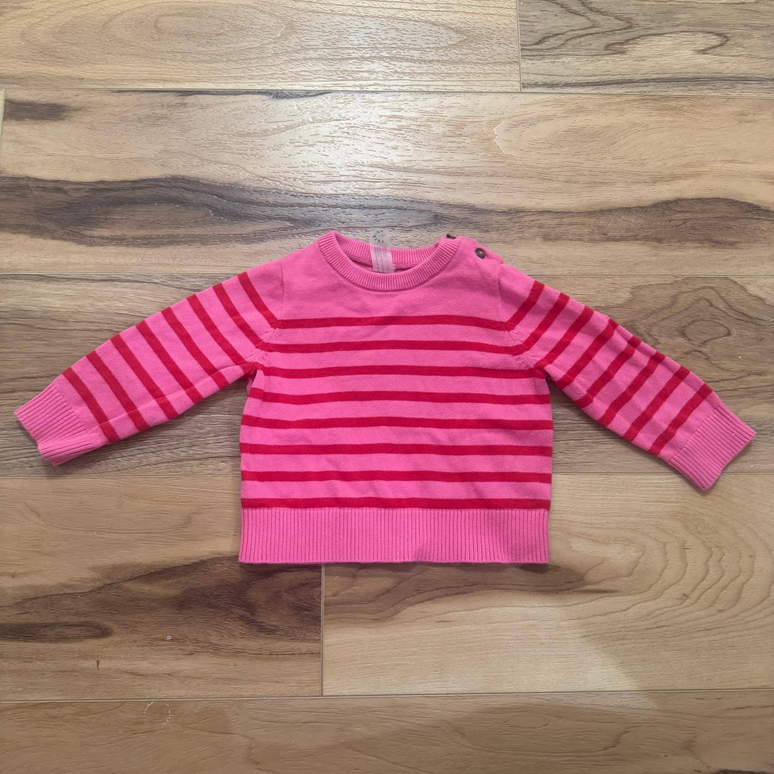 EUC 6-12 Pink and Red Stripe Cotton Sweater - Primary