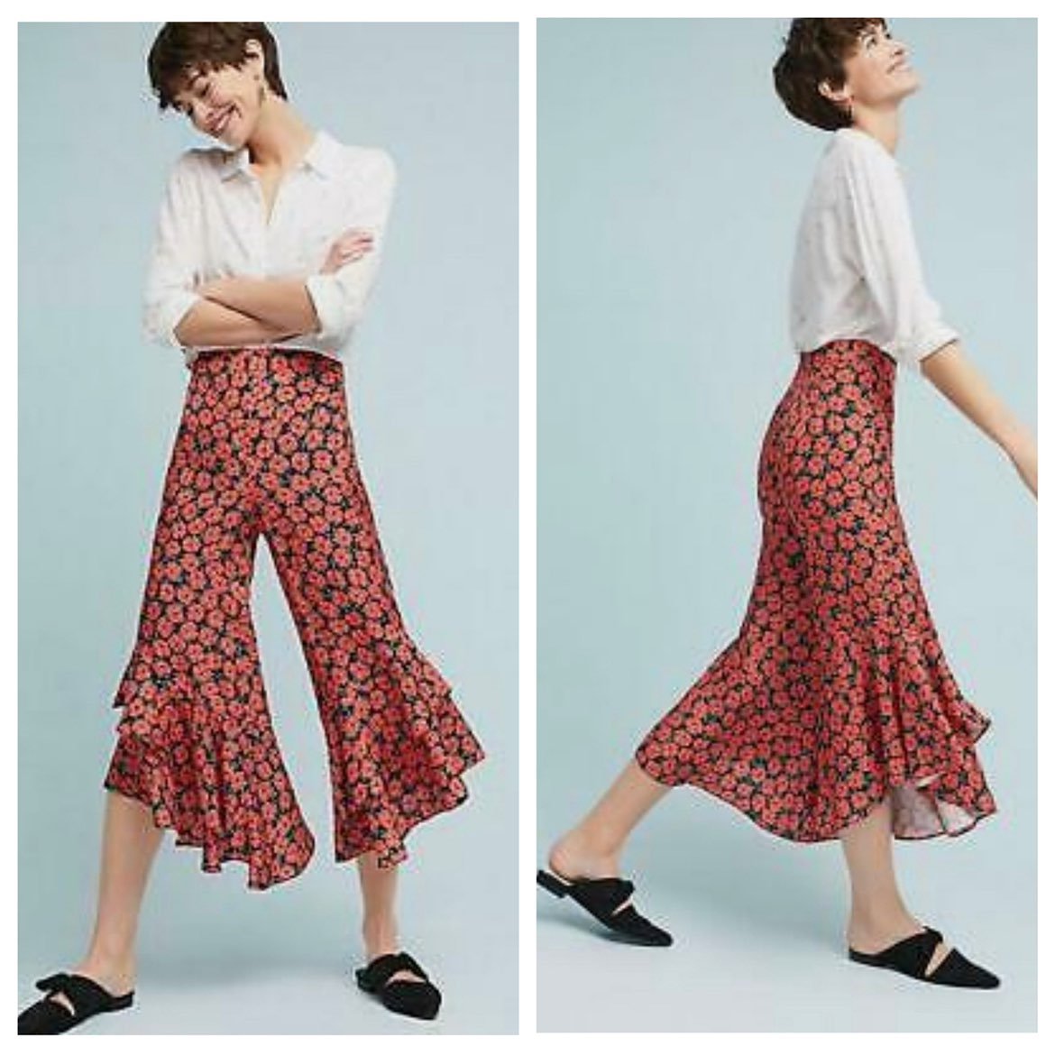 Ett:twa By Anrhropologie Floral Wide Leg Crop Pants