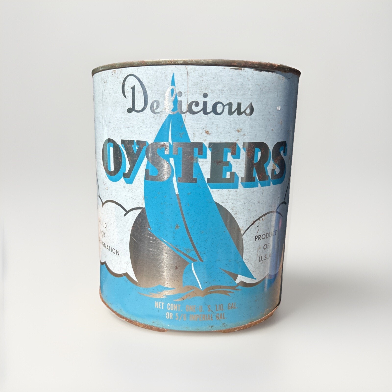 Vintage Fresh Oyster Tin/Can One Gal Lottsburg, Va 2250 Nautical With Lid