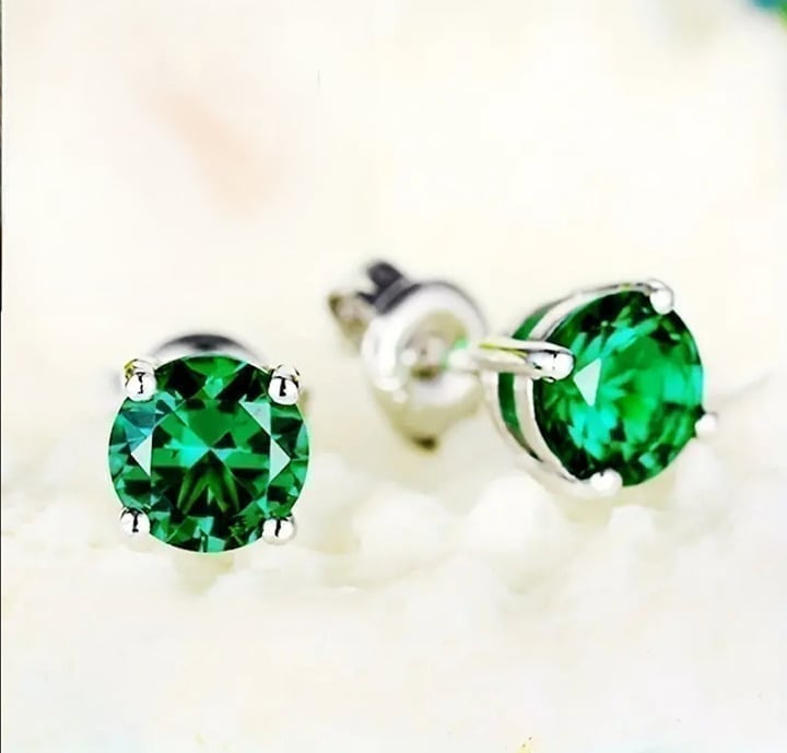 925 Sterling Silver Womens 2ct Green Emerald Gemstone Stud Earrings 2 ct Jewelry