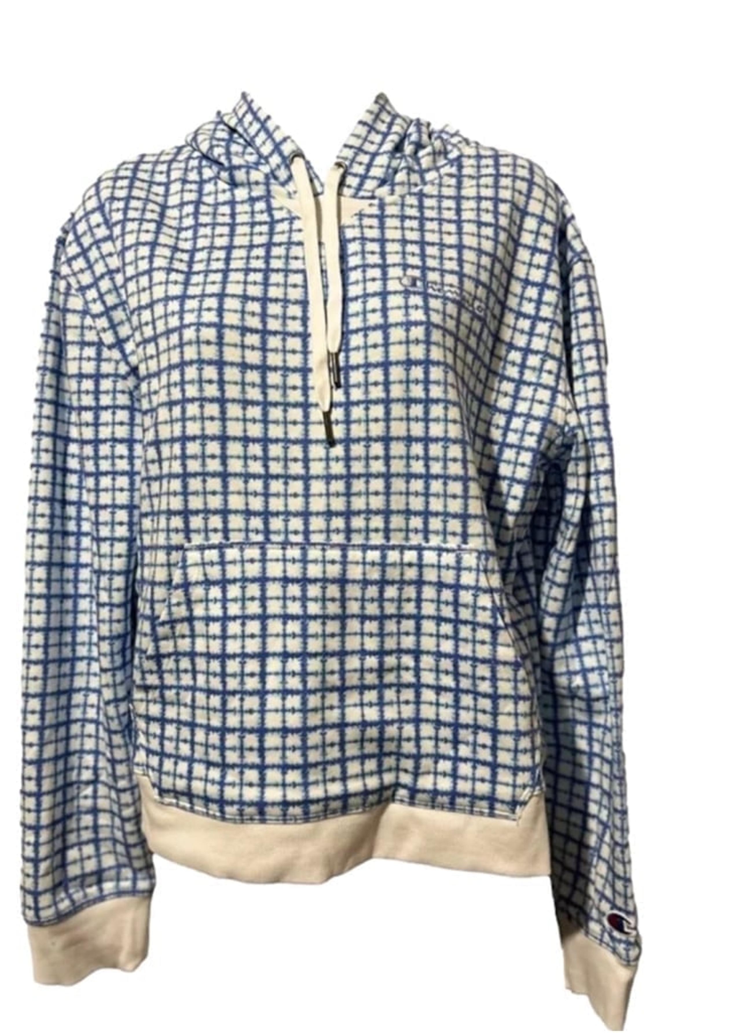Women's Champion Campus French Terry Cloth Hoodie Blue White Double Dry M