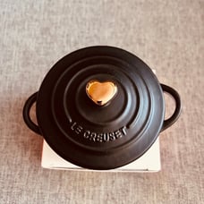 Le Creuset NIB Mini Stone Ware Black Cocotte w/ Gold Heart Knob 10cm - #2