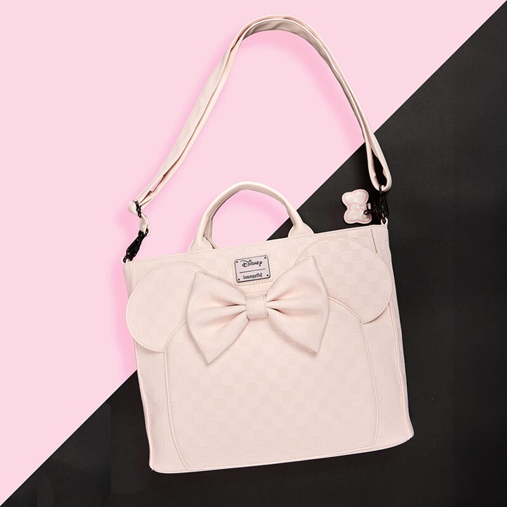 Loungefly!!DISNEY Minnie Mouse Checkered Texture Convertible Backpack & Tote Bag