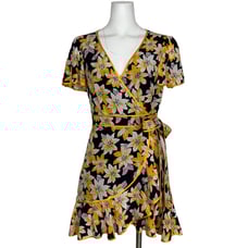 Cinq a Sept Floral Cameron Wrap Dress 4 Navy Multi Silk Mini Short Sleeve Spring