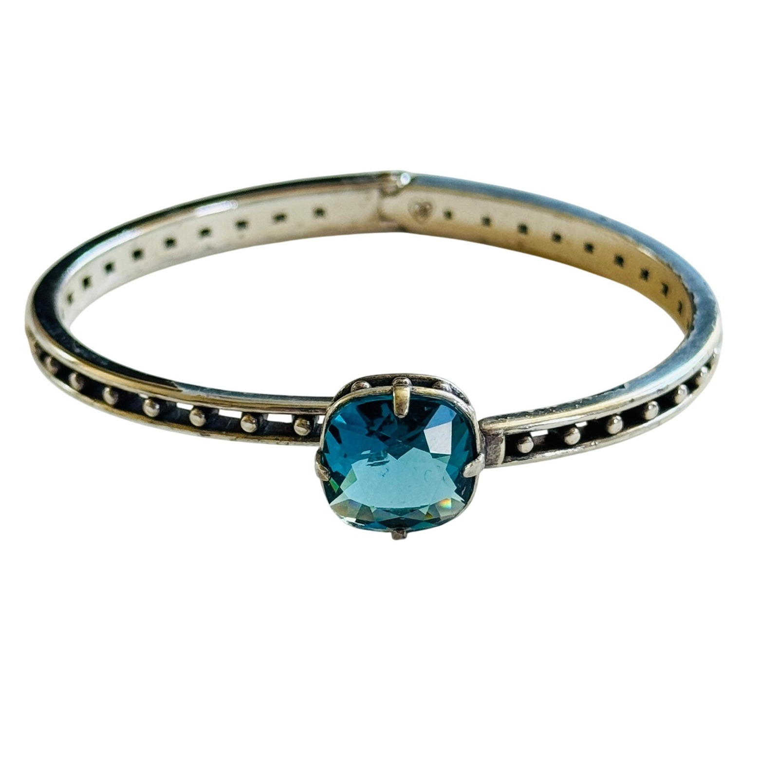 Brighton Lovable Blue crystal hinged Bracelet Ornate Silver Plated designer 6