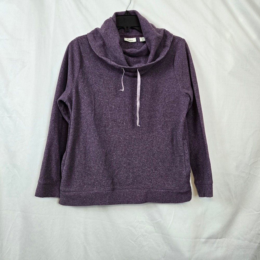 LL Bean Women's Purple Cowl Neck Drawstring Fleece Long Sleeve Sweater Small