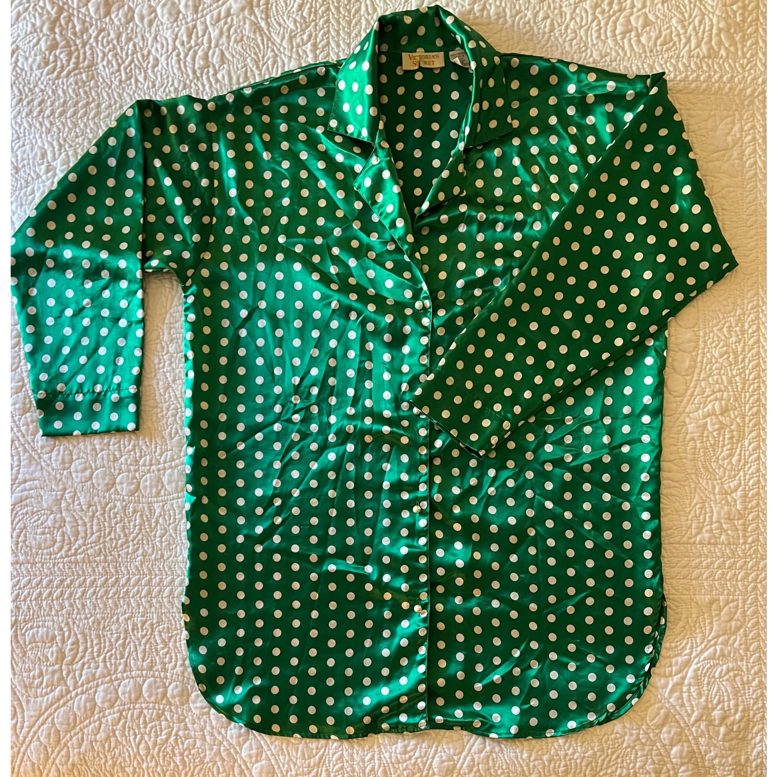 Vintage Victoria’s Secret Gold Label Satin Polka Dot Nightshirt sz SM