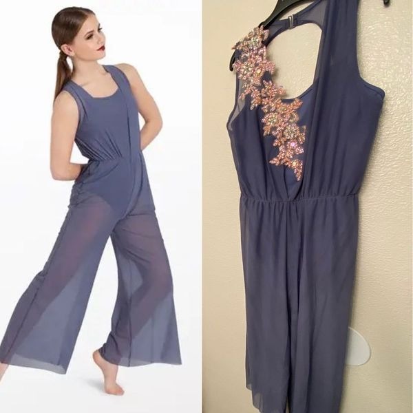 WEISSMAN solo custom Dance Costume Cowl blue Power Mesh Jumpsuit SM12126 LA