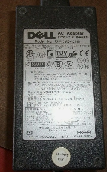 OEM DELL AC 1701/2 1900FP AD-4214N 100-240V 50-60HZ OUTPUT 14V 3.0A 21 mi 21