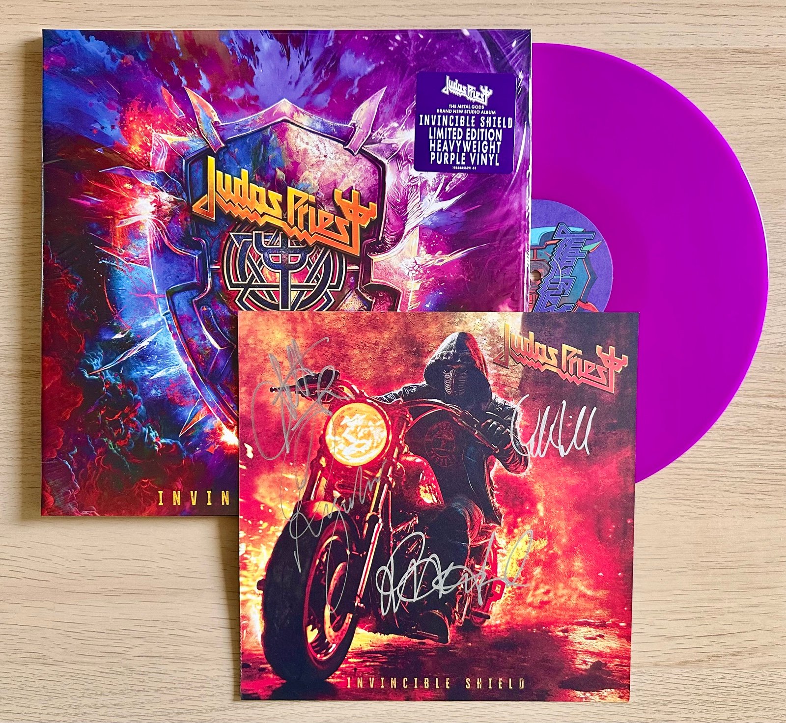 Judas Priest SIGNED Vinyl LP Invincible Shield Purple AUTOGRAPHED INSERT 2024 *