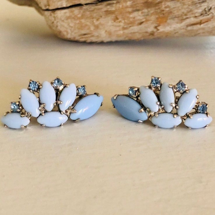 Vintage Blue Deco Rhinestone Earrings