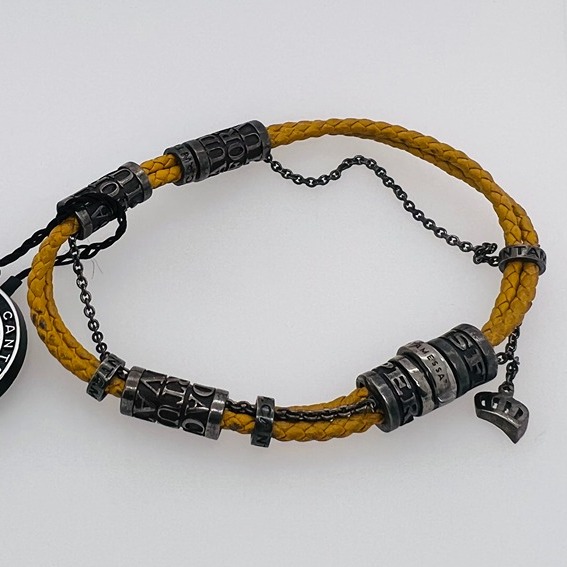 Cantamessa Yellow Italy Vintage Sterling Silver Leather Bracelet