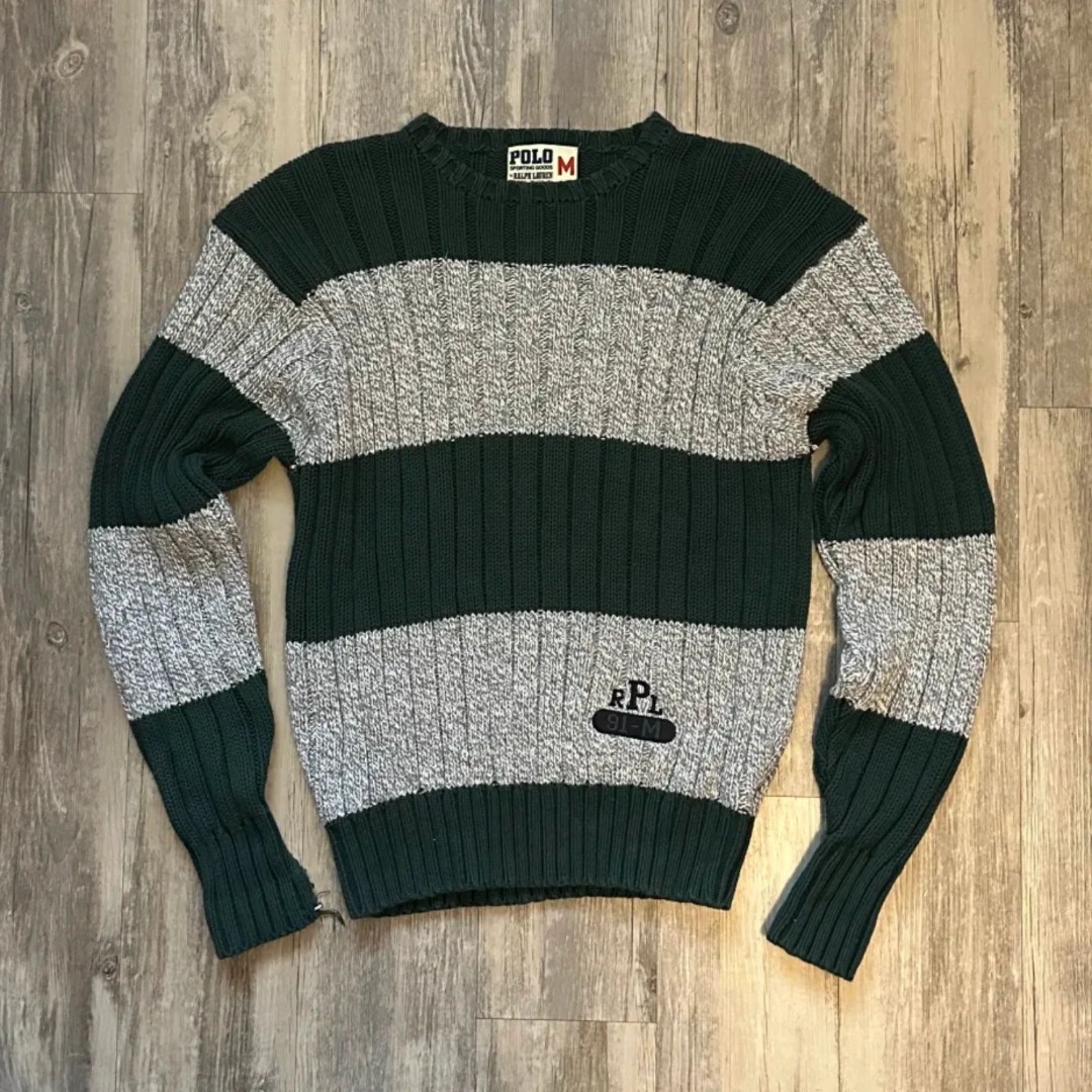 Vintage 90s Polo Ralph Lauren Sporting Goods Knit Sweater Size M PRL 91-M