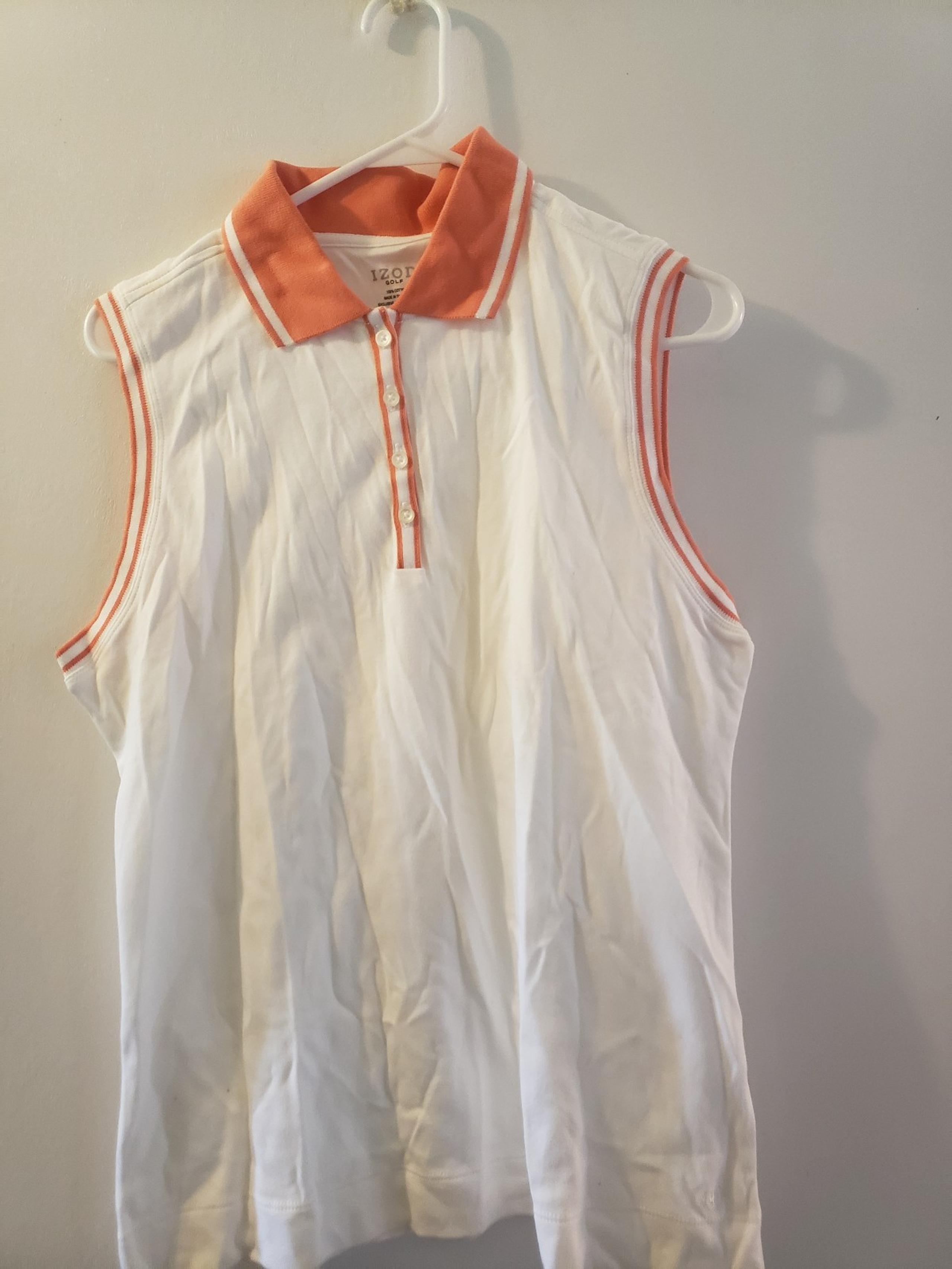 Womens izod golf white orange trim summer polo shirt large