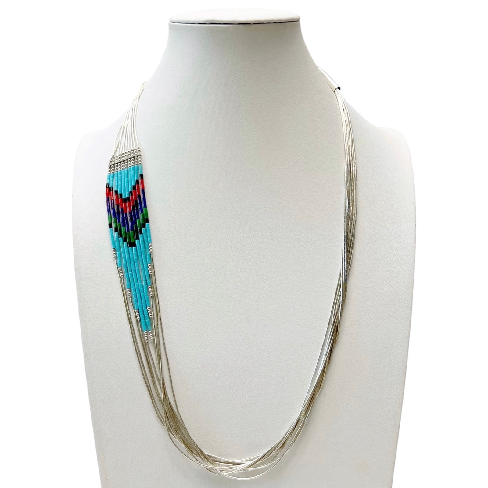 Liquid Sterling Silver Multi Stone Heishi Beaded Necklace 10 Strand 27”
