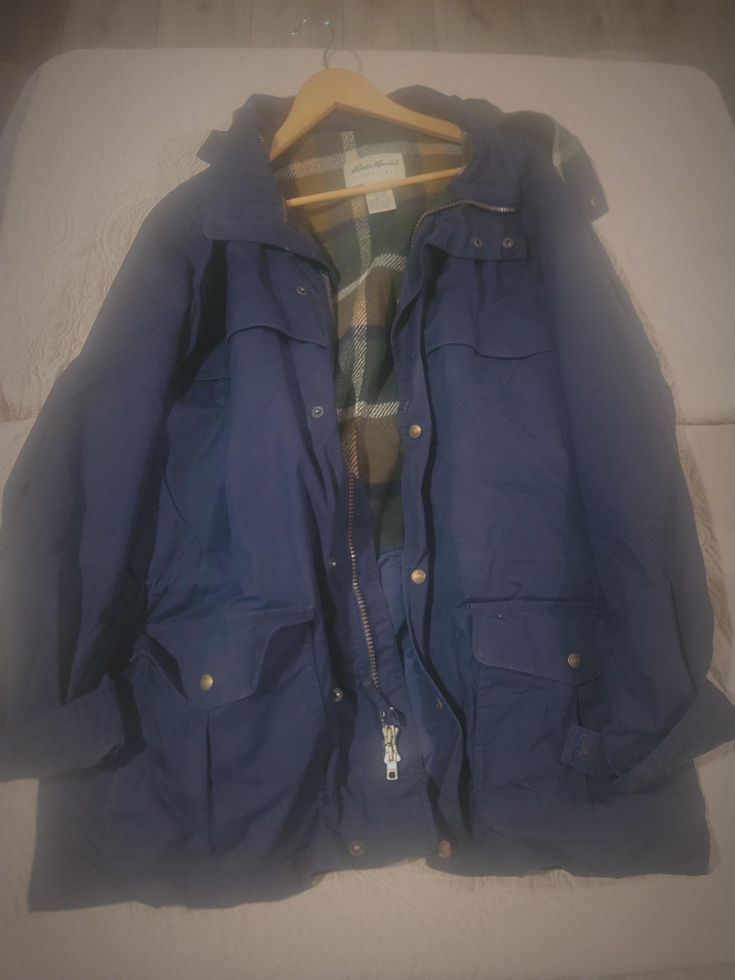 Eddie Bauer Mountain Parka Wool Flannel Lined Jacket Parka Men’s Large Hooded
