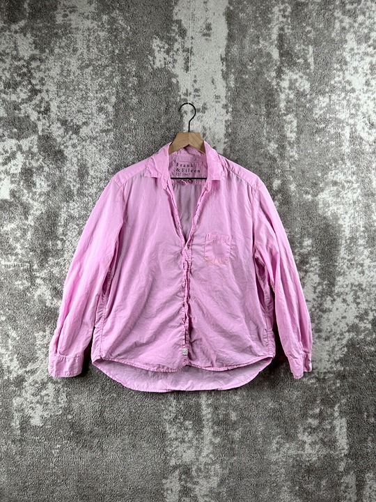Frank & Eileen Shirt Large Womens Pink Long Sleeve Button Tunic Collared Woven
