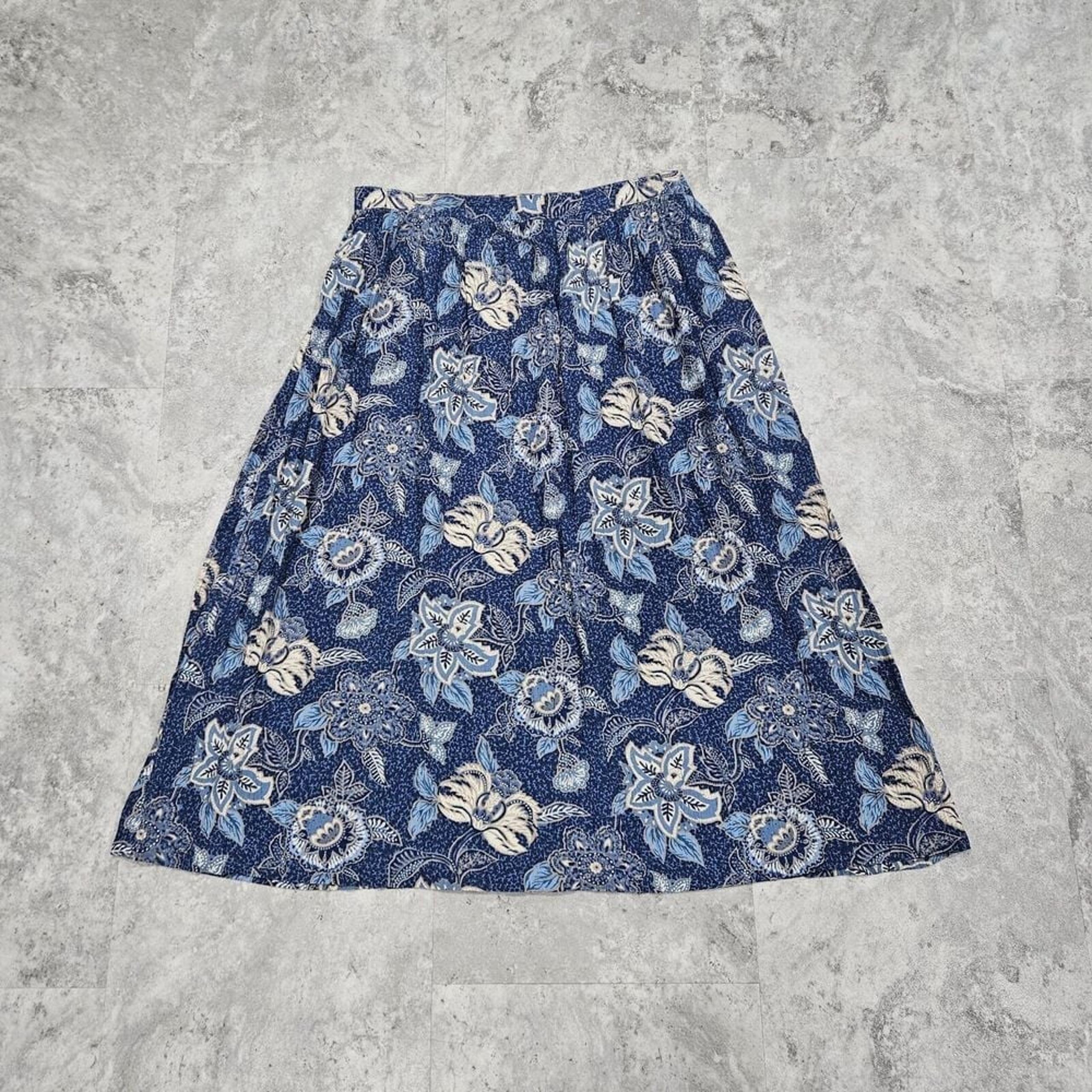 Vintage Alfred Dunner Womens 16 A-Line Lightweight Skirt Floral Blue USA