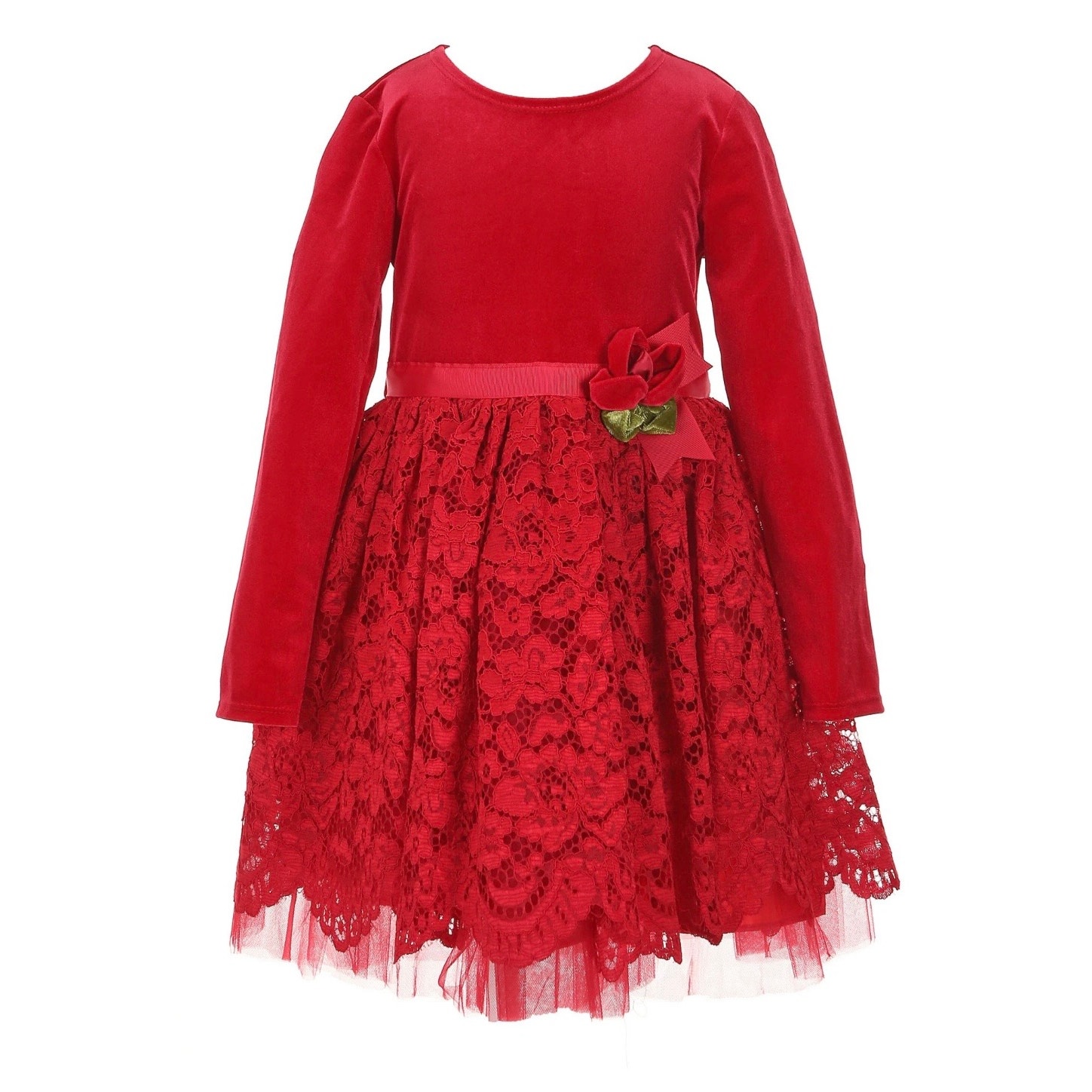 New Iris & Ivy Long-Sleeve Stretch Velvet Bodice/Lace-Skirted Dress 18 months