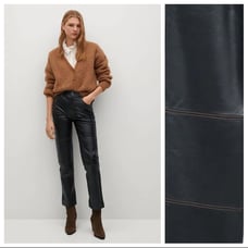 NWOT. Mango Black 100% Ovine Leather Straight-Fit Leather Pants. Size 4.