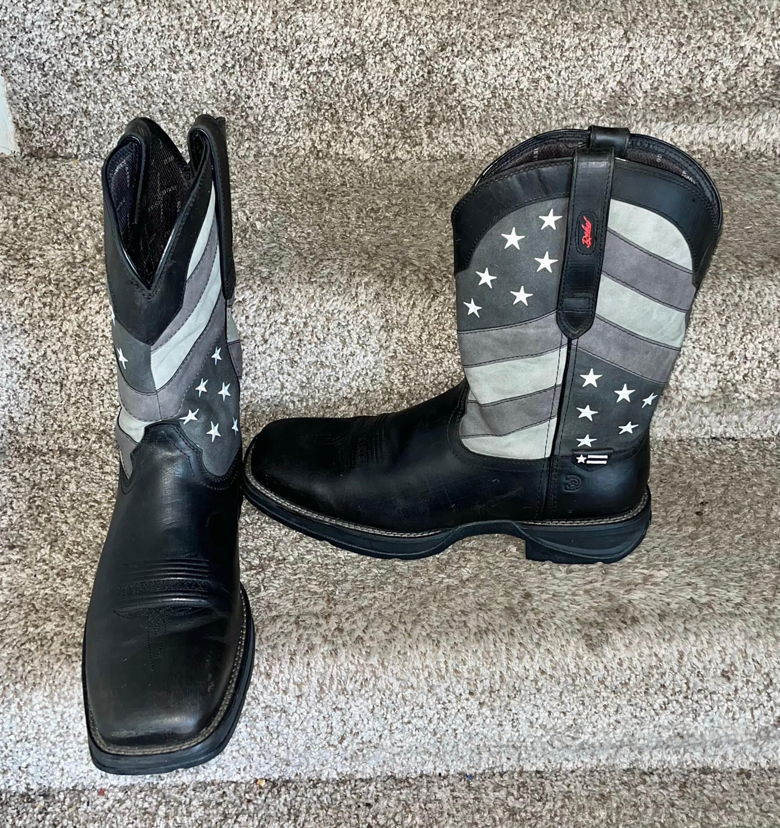 Durango Men's Rebel Cowboy Boots Faded Black Grey Flag Square Toe Size 13M