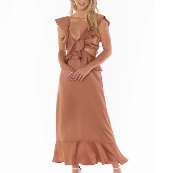 New Show Me Your Mumu Copper Luxe Satin Zoey Midi Dress Size XXS