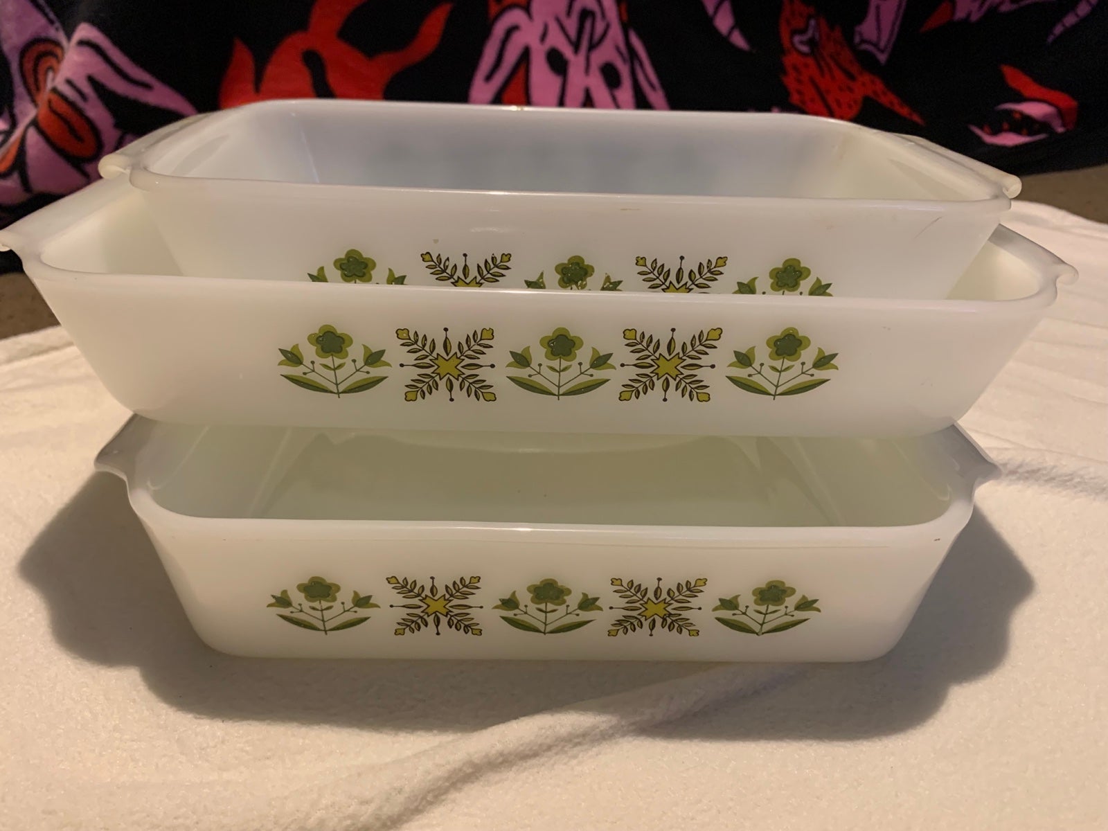 Anchor Hocking Fireking baking dish set brownie vintage rare Green Meadow
