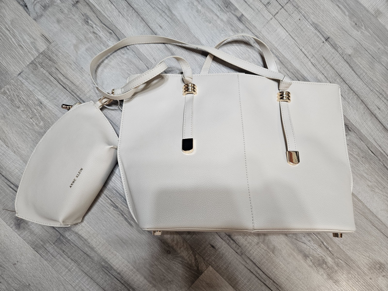 Anne Klein beige off- white large purse  handbag matching clutch faux leather