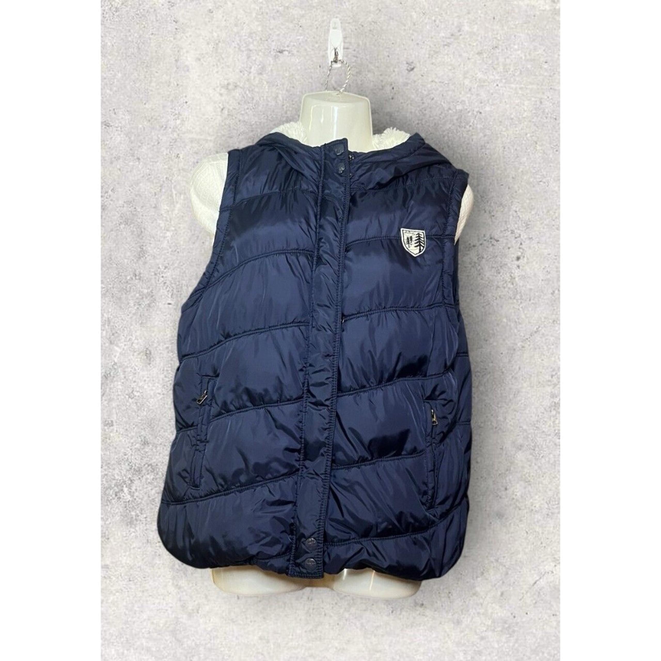 Women’s American Eagle Hooded Faux Fur Lined Navy Blue Puffer Vest XL