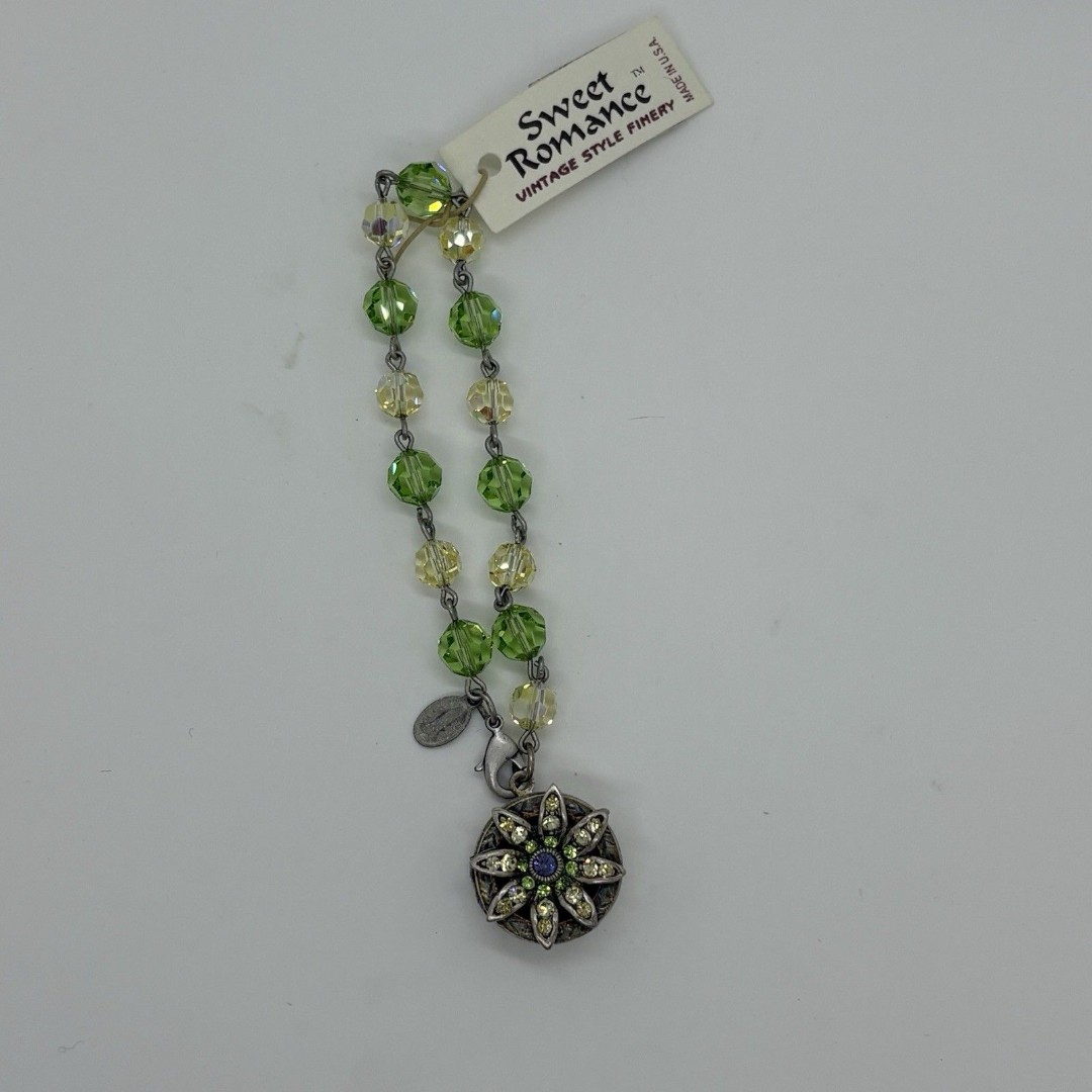Vintage Style Sweet Romance Rhinestone Crystal Locket Bracelet Silver Tone Tags