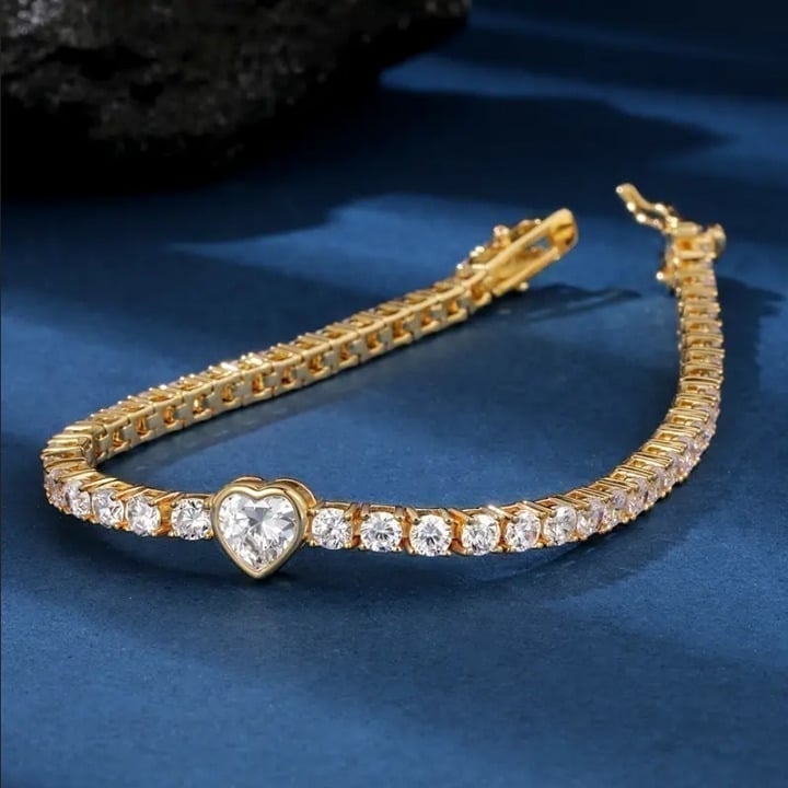 14K Gold Womens 2ct Diamond Heart Tennis Bracelet 6 Ladies Authentic Jewelry